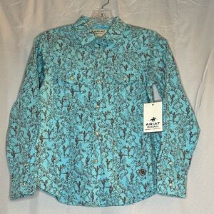 Ariat Kids Teal Patterned Button Down Shirt